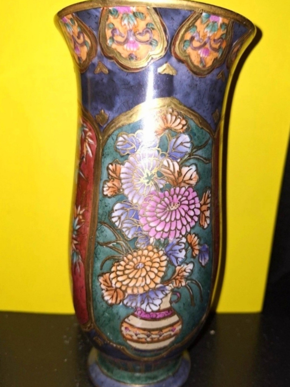 Decorative Cloisonné Floral Vase - Purple & Teal
